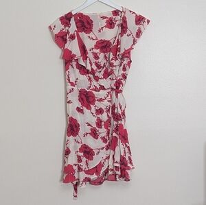 Free People Dress Small White Pink Floral French Quarter Mini Wrap Dress